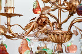 Vintage Italian chandelier with Murano glass fruits and a decorative gilded frame