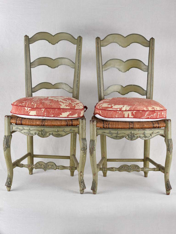 Chairs, ladder back w/ straw seat, 18th-century