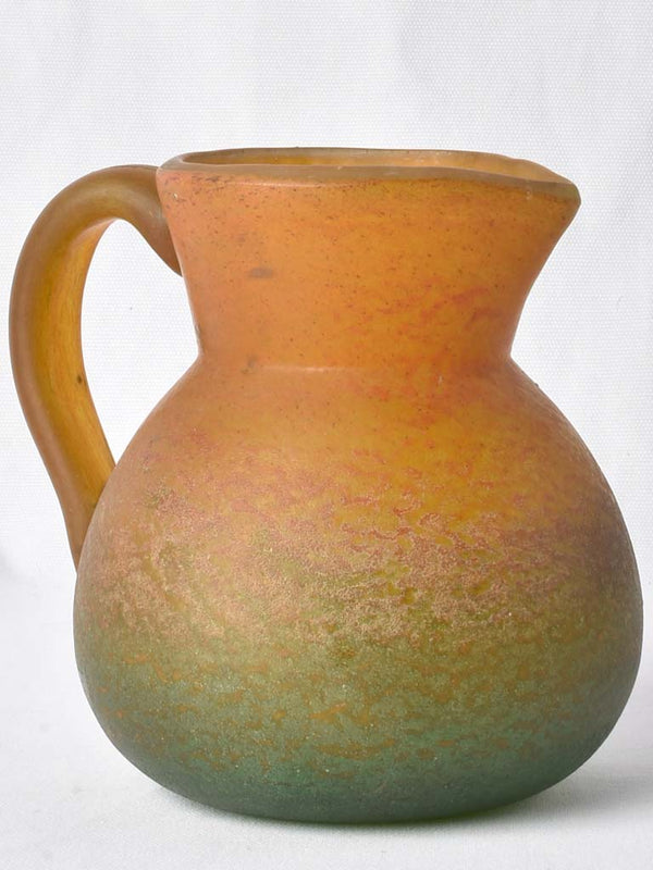 Green & orange Pate de verre glass pitcher - Georges de Feure (1868-1943) 7"