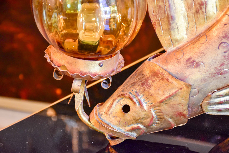 Vintage fish lamp with amber glass bubble