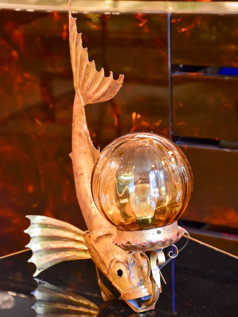 Vintage fish lamp with amber glass bubble