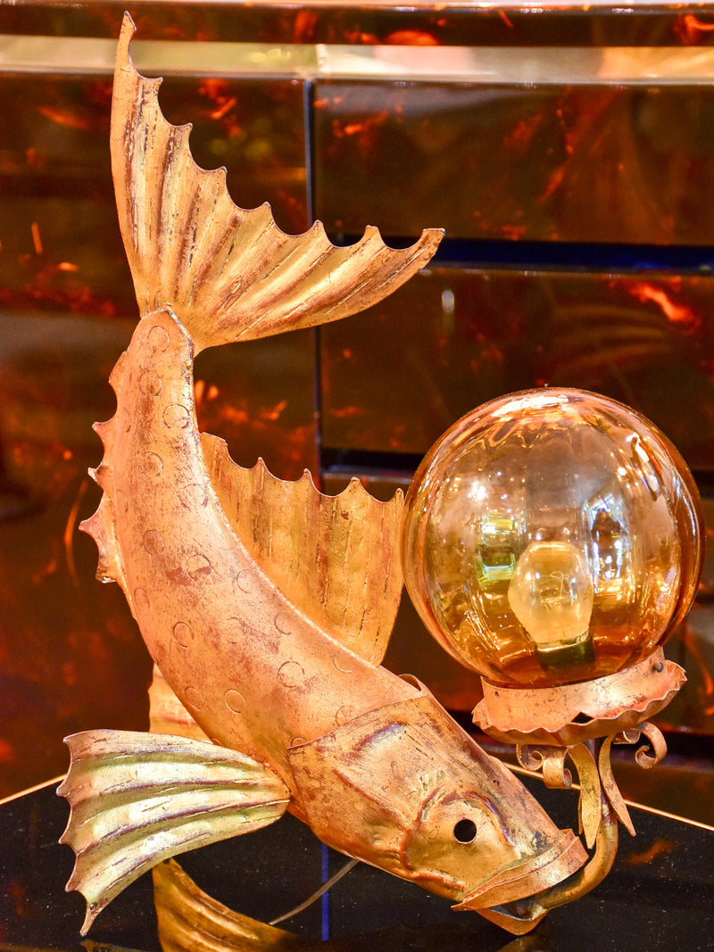 Vintage fish lamp with amber glass bubble