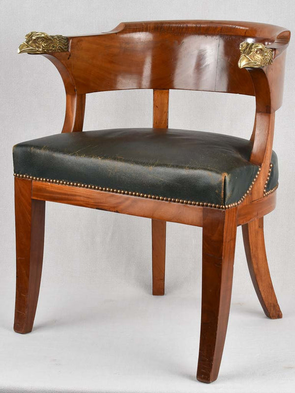 Empire desk chair, w/ bronze eagles & leather seat