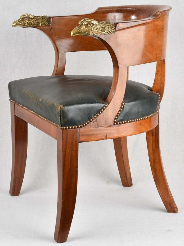 Empire desk chair, w/ bronze eagles & leather seat