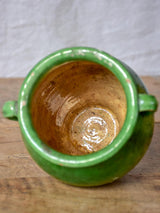 Very small antique French confit pot with green glaze 5½"
