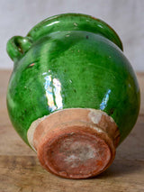 Very small antique French confit pot with green glaze 5½"
