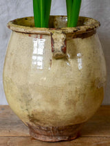 Large antique French confit pot with beige crackled glaze 9¾"