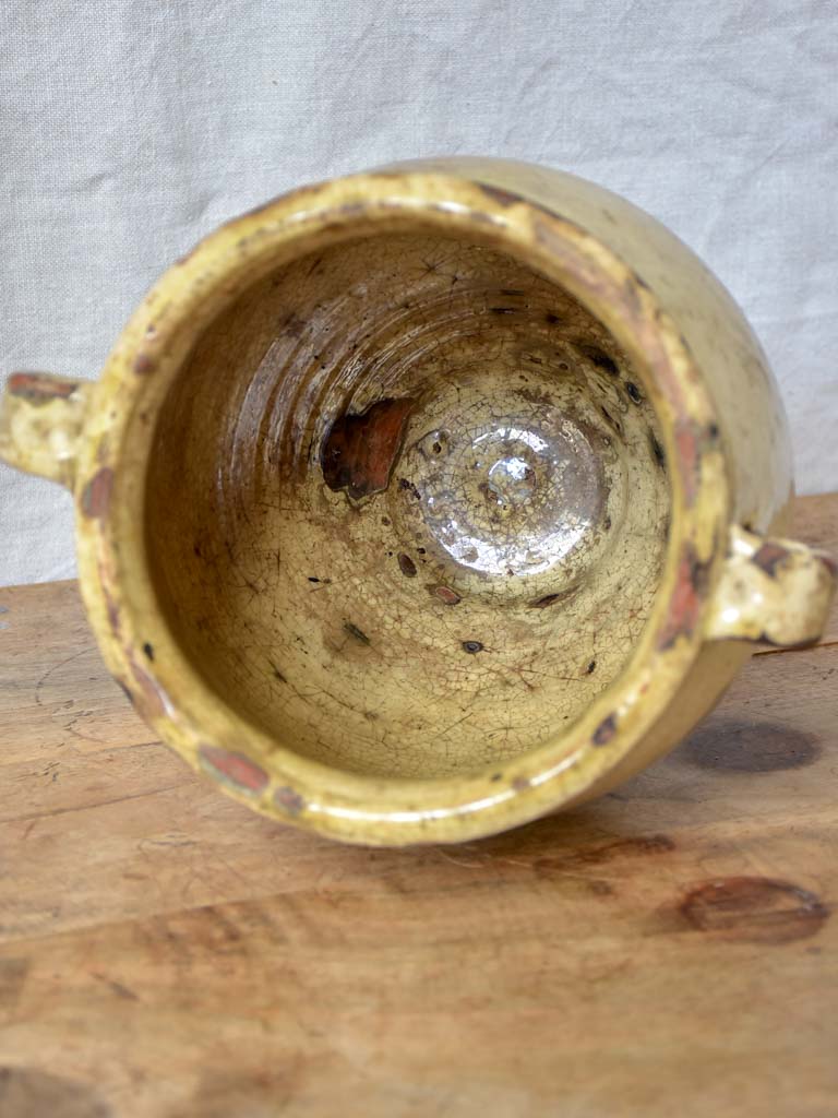 Large antique French confit pot with beige crackled glaze 9¾"