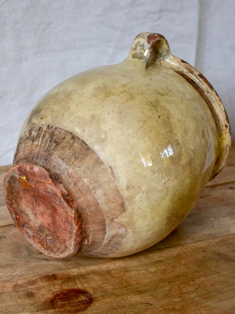 Large antique French confit pot with beige crackled glaze 9¾"