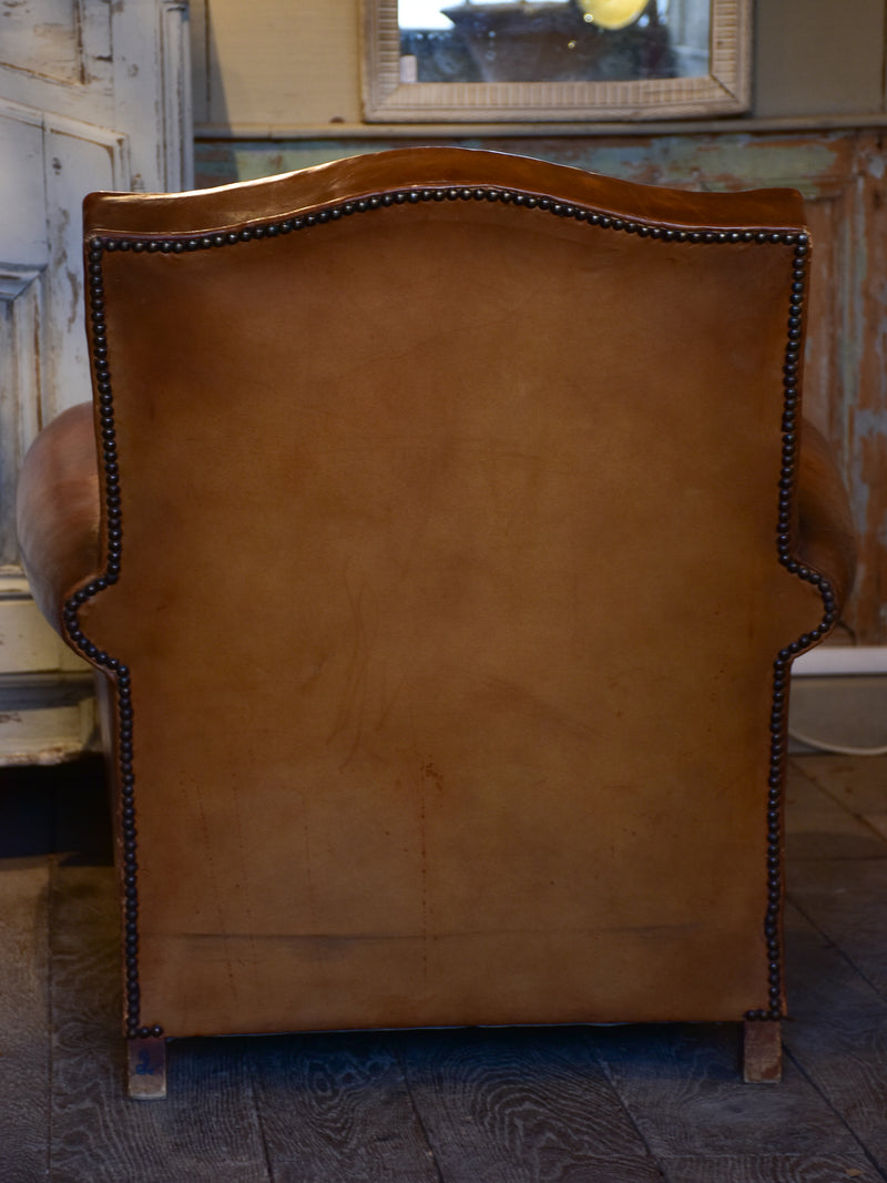 Vintage French leather club chair in original condition