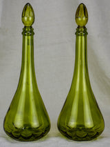 Vintage green-glass Italian wine carafes