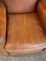Vintage French leather club chair in original condition