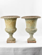 Pair of antique Medici urns - sage green patina 19¾"