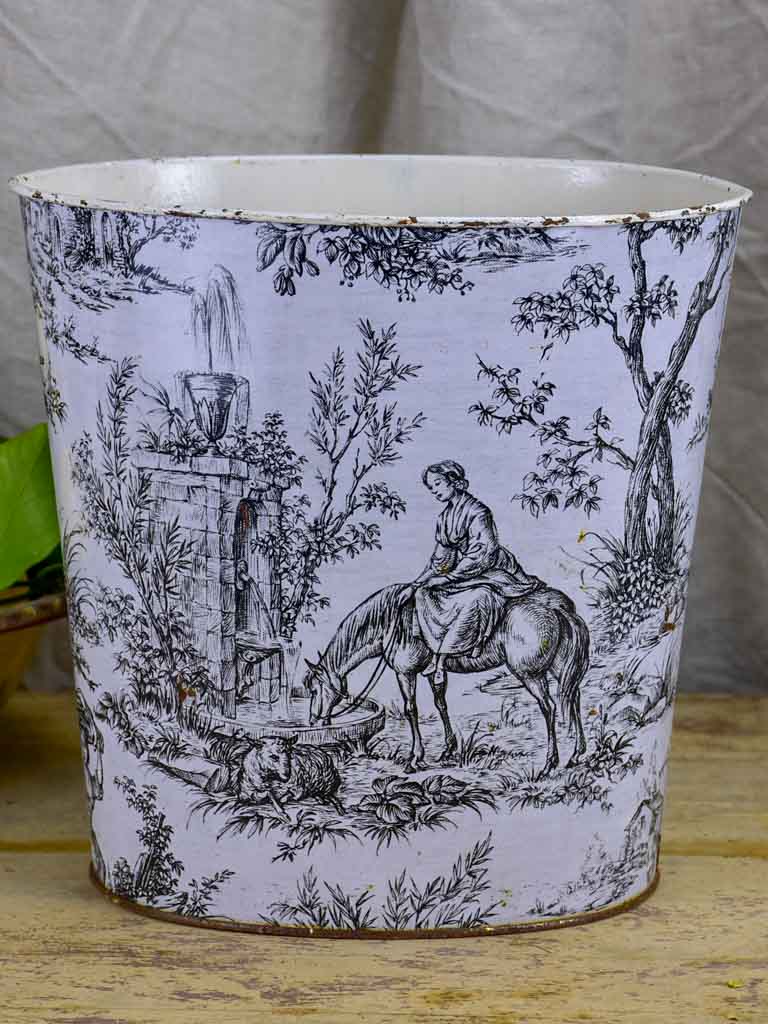 Vintage French waste paper basket - Toile de Jouy