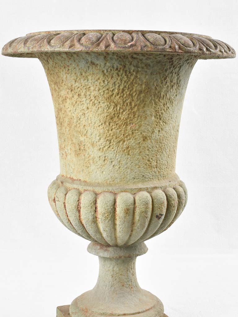 Pair of antique Medici urns - sage green patina 19¾"