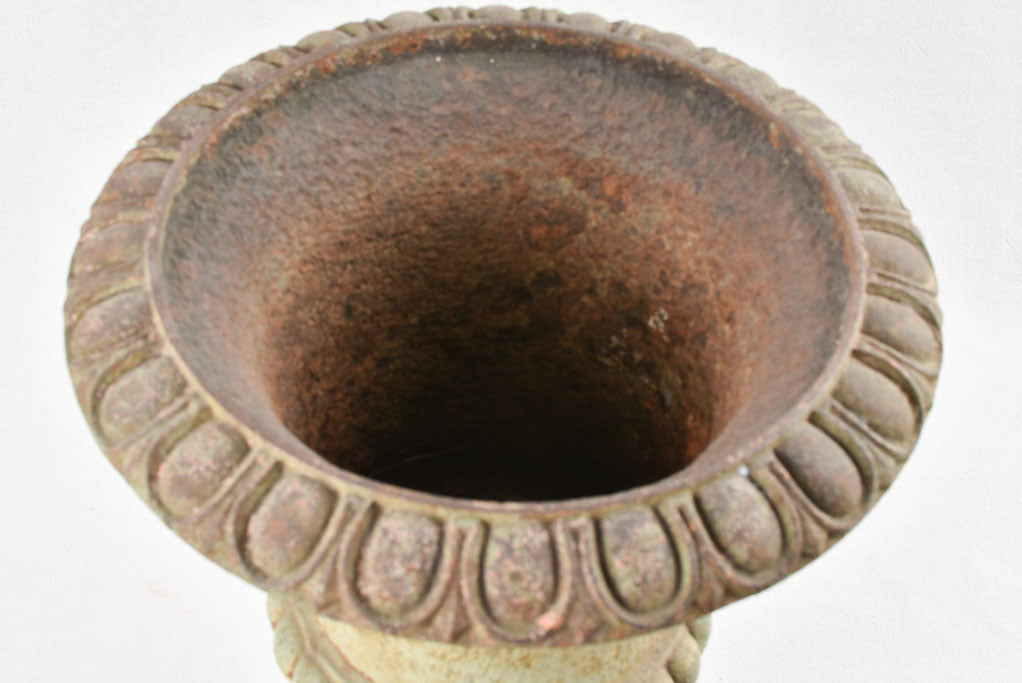 Pair of antique Medici urns - sage green patina 19¾"