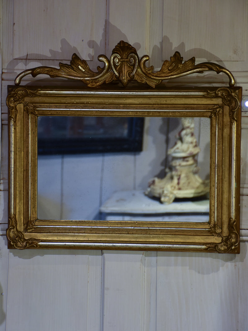 Small gilded antique mirror with pediment - horizontal