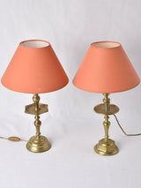 Two small bronze table lamps w/ red shades 19¾"