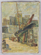 Late 19th century French oil on canvas - boat in a port 13" x 18"