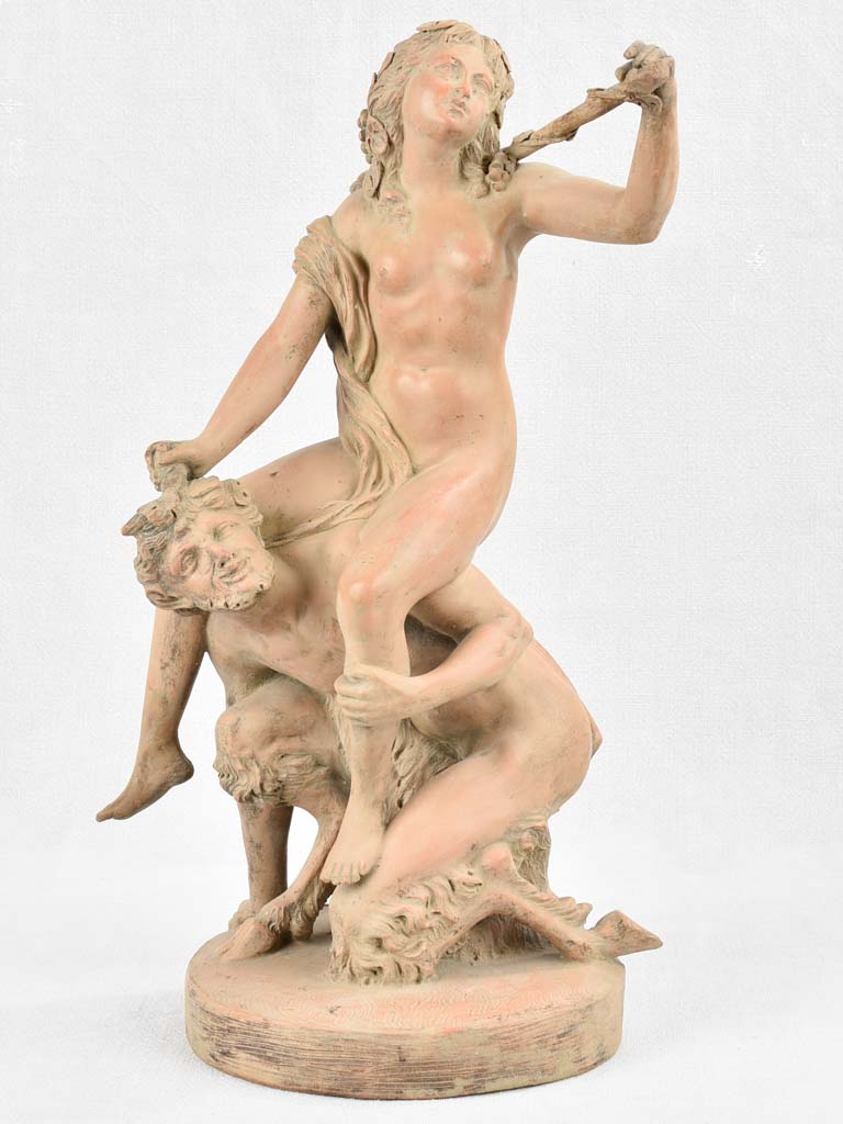 Antique terracotta sculpture - Satyr with Nymph - signed CLODION 20½"
