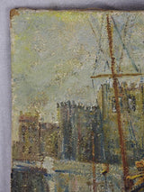 Late 19th century French oil on canvas - boat in a port 13" x 18"