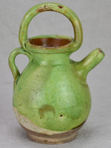 Miniature antique French water pitcher with green glaze 7½"