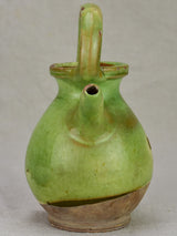 Miniature antique French water pitcher with green glaze 7½"