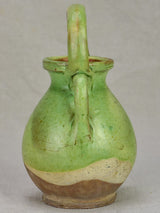 Miniature antique French water pitcher with green glaze 7½"