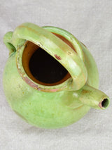 Miniature antique French water pitcher with green glaze 7½"