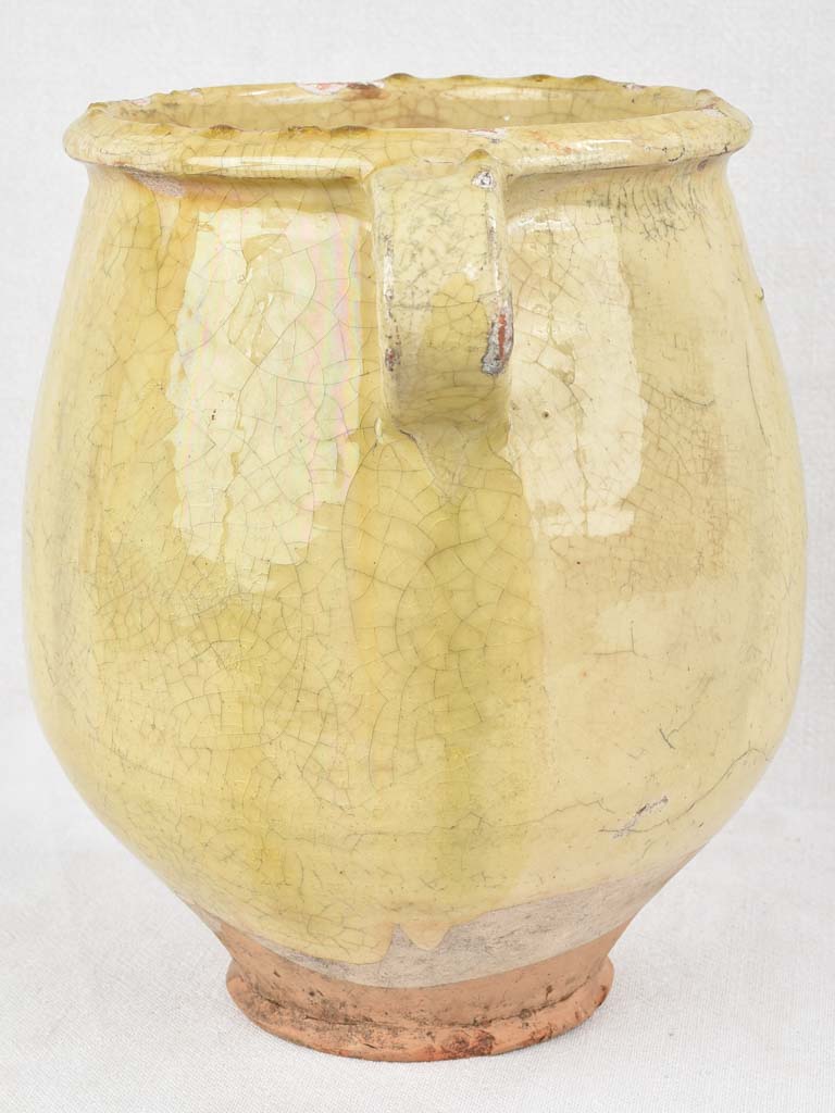 Antique French confit pot with pale yellow glaze 11¾"