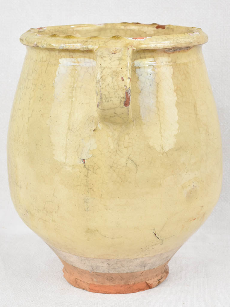 Antique French confit pot with pale yellow glaze 11¾"