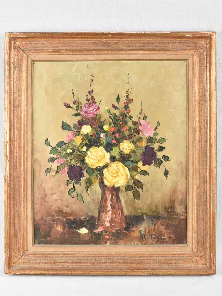 Antique French floral still life - R. Puget - 28¼" x 24¾"