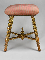 Late-19th-century gilded stool with original pink silk upholstery