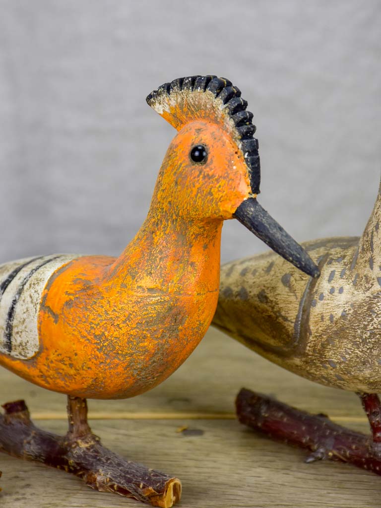 Collection of four antique carved wooden birds - late 19th / early 20th Century