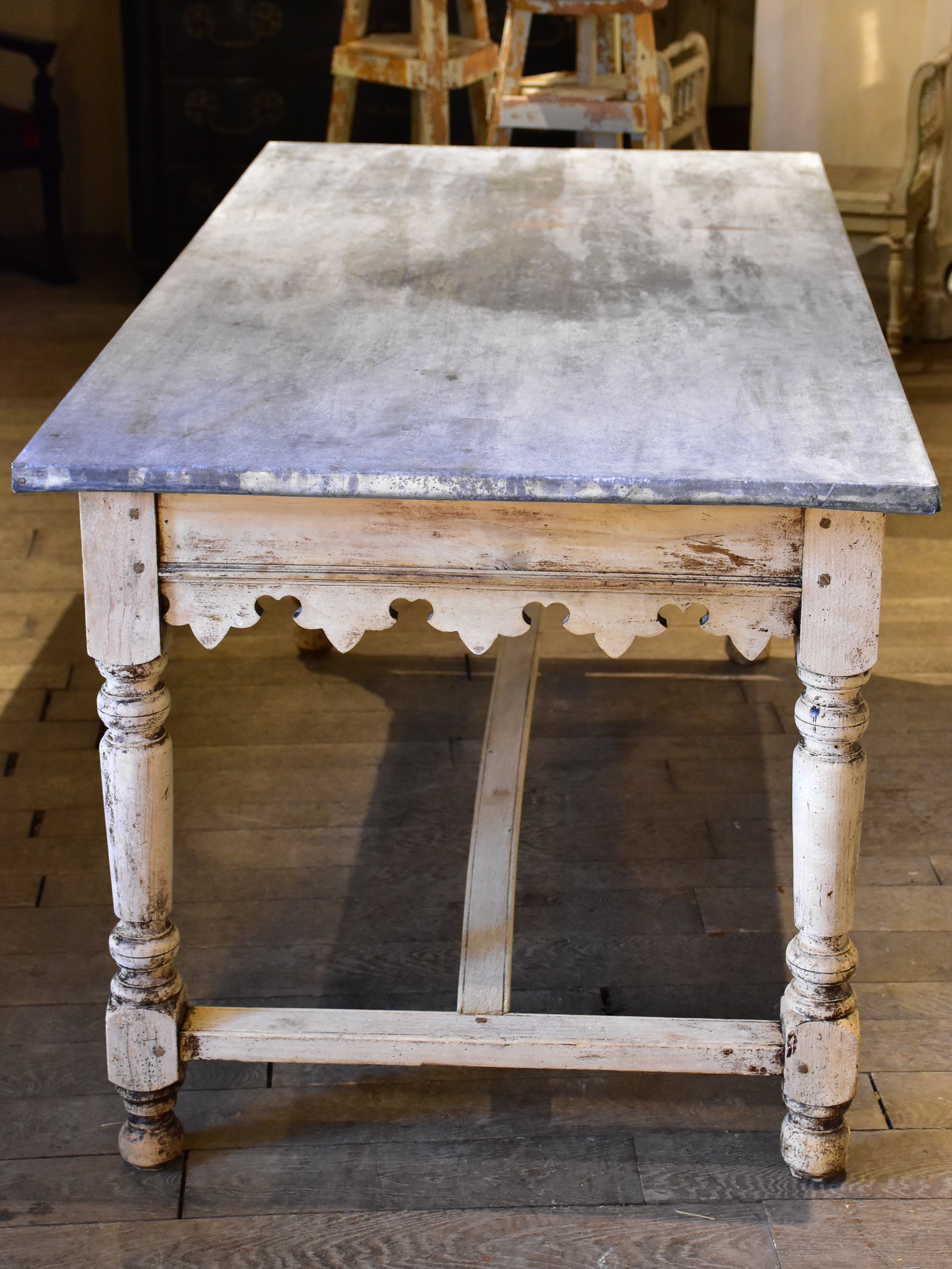 Antique French butcher's table with zinc top