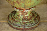 Pair of 19th Century cast iron garden urns with timeworn green patina 16¼"