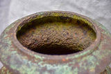 Pair of 19th Century cast iron garden urns with timeworn green patina 16¼"