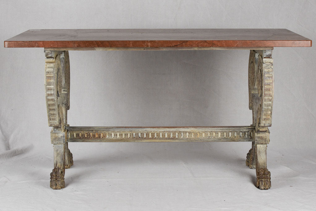 Renaissance-style red marble table, 26¾" x 54¼"