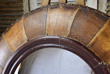 Very large round vintage mirror with leather frame 34 ¾'' diameter