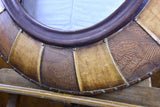 Very large round vintage mirror with leather frame 34 ¾'' diameter