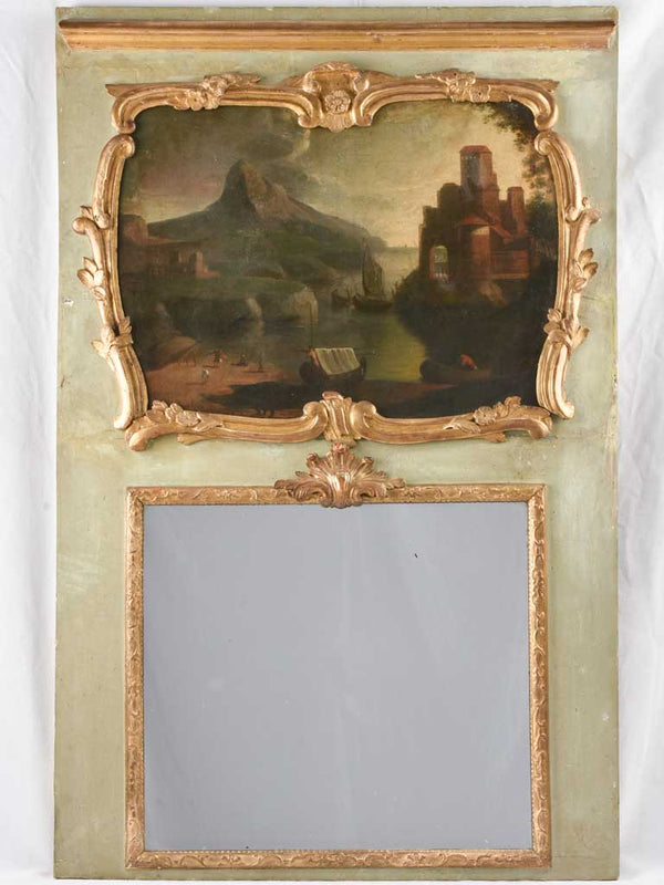 Louis XV Trumeau mirror w/ sage green and gold frame 33¾" x 53½"