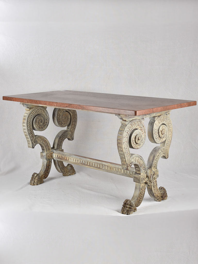 Renaissance-style red marble table, 26¾