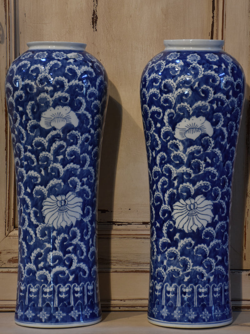 Pair of tall blue and white Chinese vases