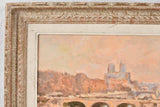 Vintage Parisian landscape oil painting w/ Notre Dame Cathedral - 15¾" x 18½"