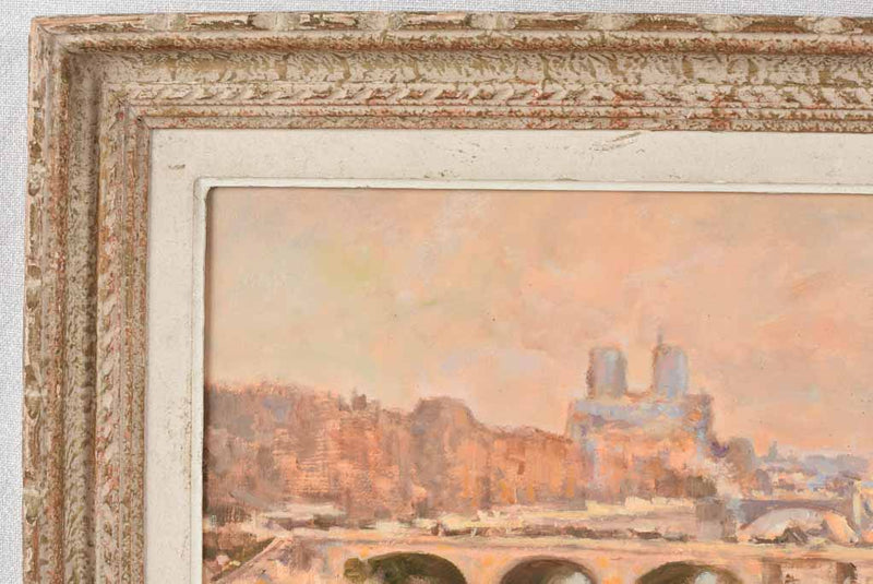 Vintage Parisian landscape oil painting w/ Notre Dame Cathedral - 15¾" x 18½"