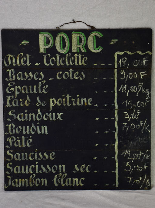 Mid century French butcher's shop menu