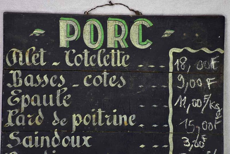 Mid century French butcher's shop menu