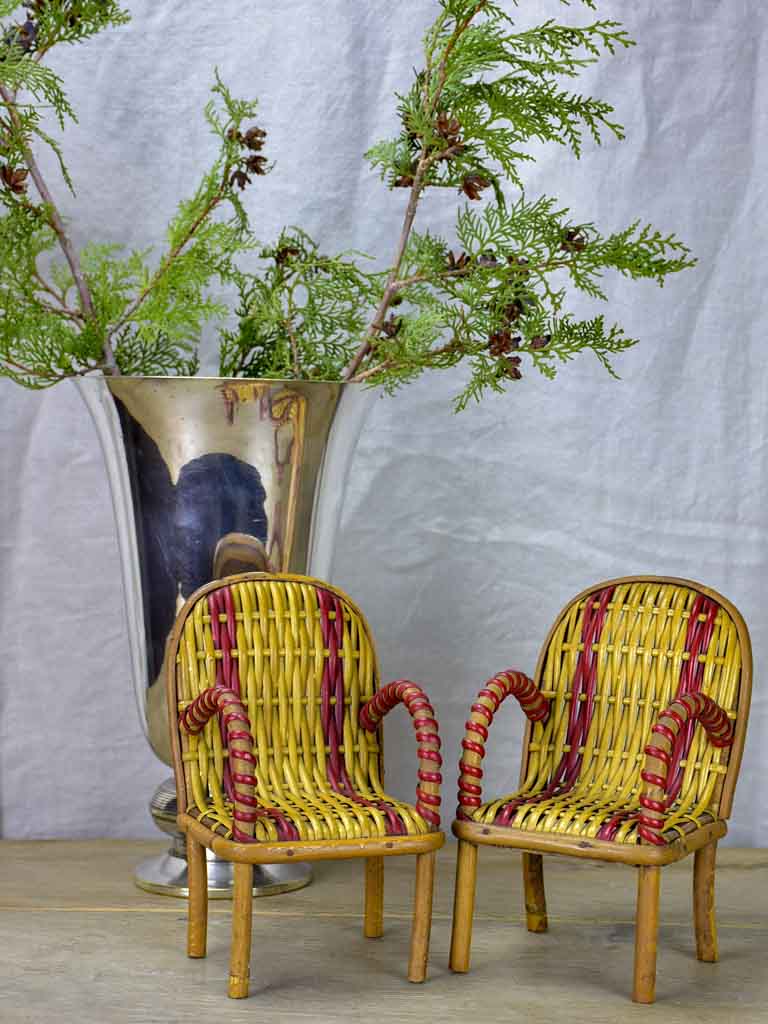 Pair of miniature rattan armchairs