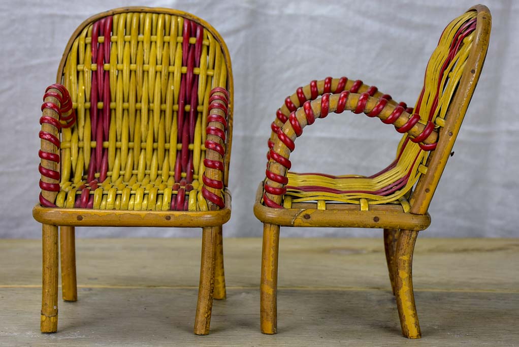 Pair of miniature rattan armchairs