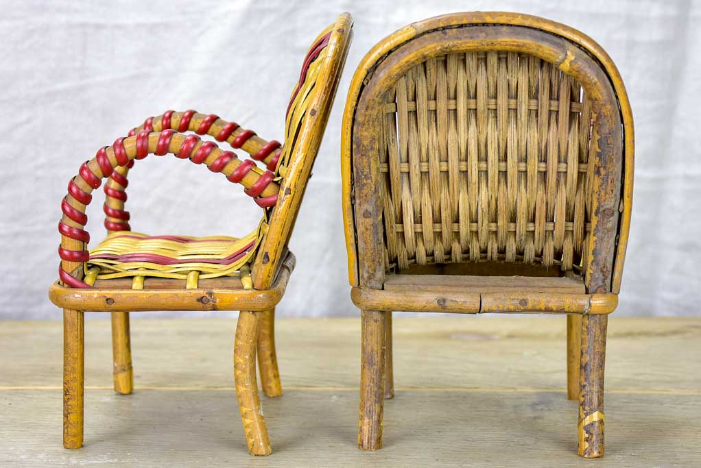 Pair of miniature rattan armchairs